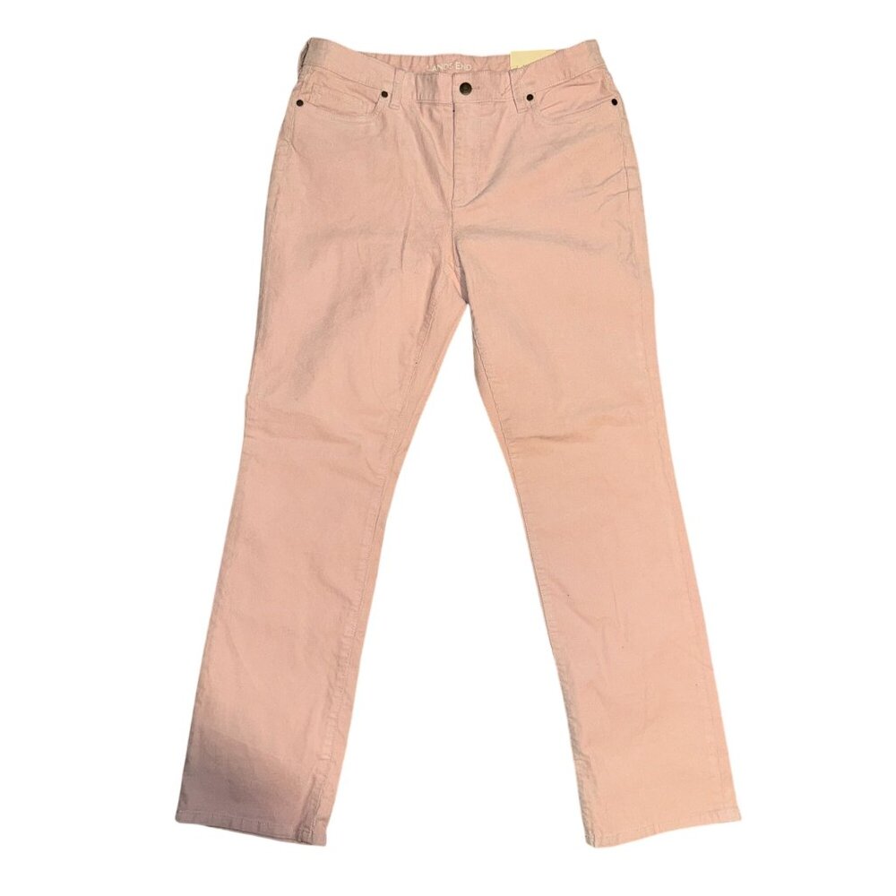 NWT Lands End Womens Straight Leg Pants 14 32 Light Pink Corduroy Mid Rise - Picture 2 of 9